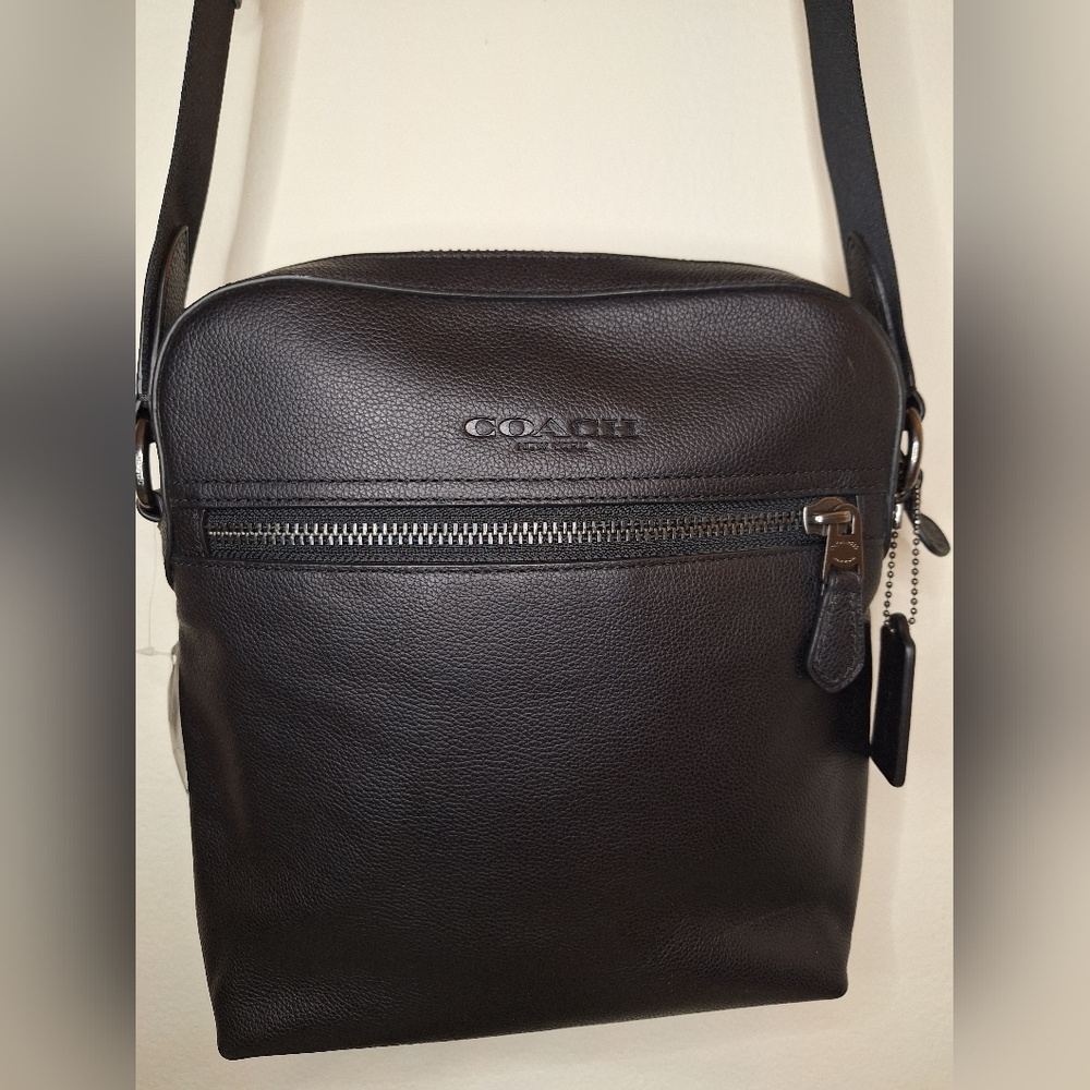 Coach Houston Flight Bag Black Pebbled Leather Crossbody NWT Men’s Classic